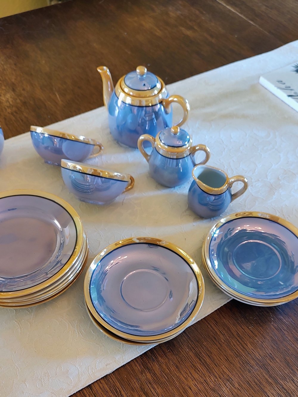 Vintage Blue and Gold Luster Porcelain Mini Tea Service 22 Pieces - Picture 3 of 16